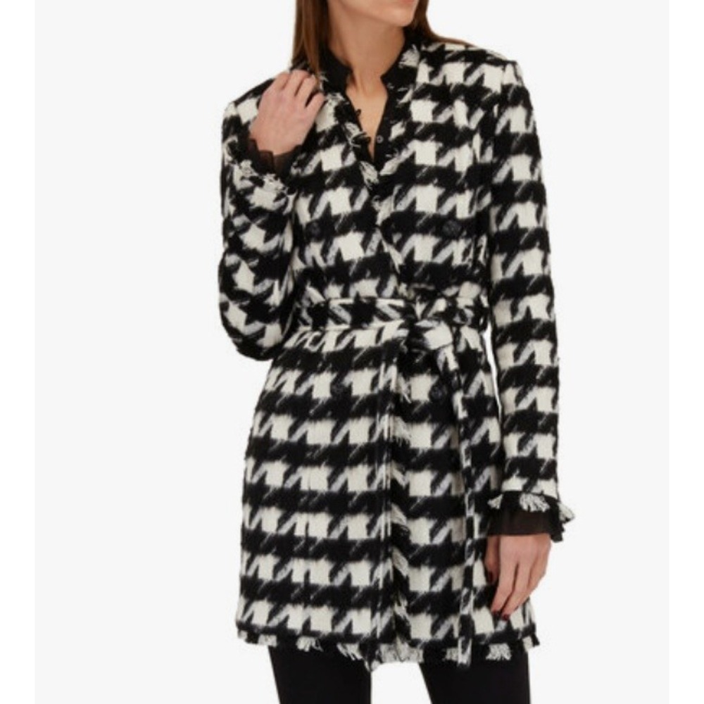 L'Agence Zuri Black & Ivory Houndstooth Duster Jacket Size 00